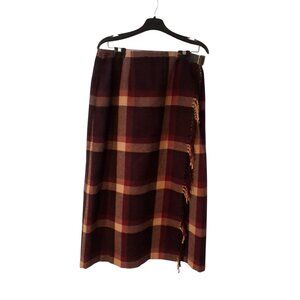 Eddie Bauer vintage skirt womens 12 long wool blend wrap scarf plaid